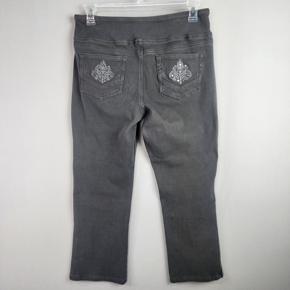 Belle by Kim Gravel Jeans Grey Pull On Stretch Sz 12 Petite